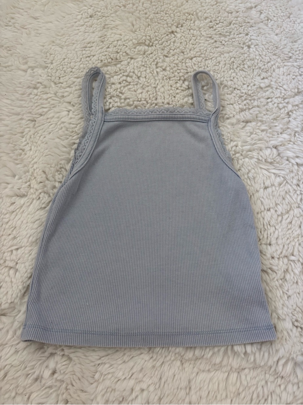 American Eagle Outfitters Light Blue Ribbed Lace-Trim Tank